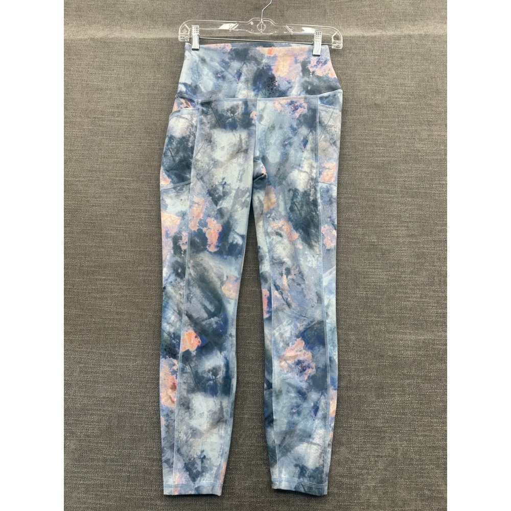 RBX Leggings Pants Womens Medium Blue Watercolor Tie Dye Stretch High Waisted